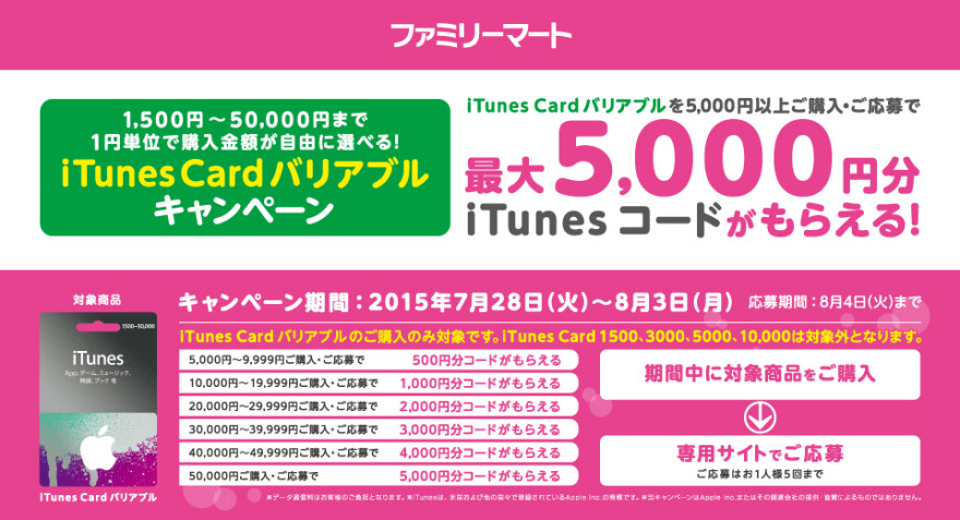 ファミリーマート iTunes Card バリアブル キャンペーンスタートのお知らせ