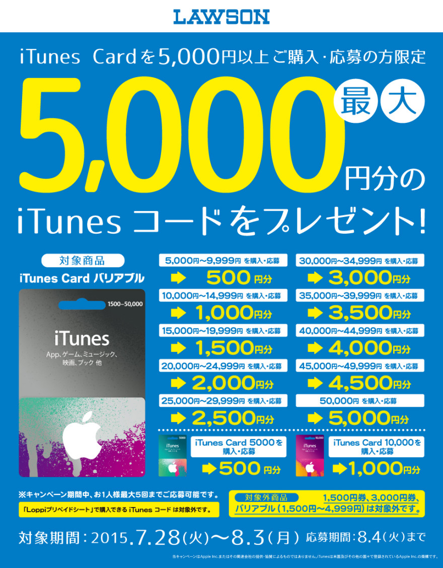 ローソン iTunes コード プレゼントキャンペーン！スタートのお知らせ