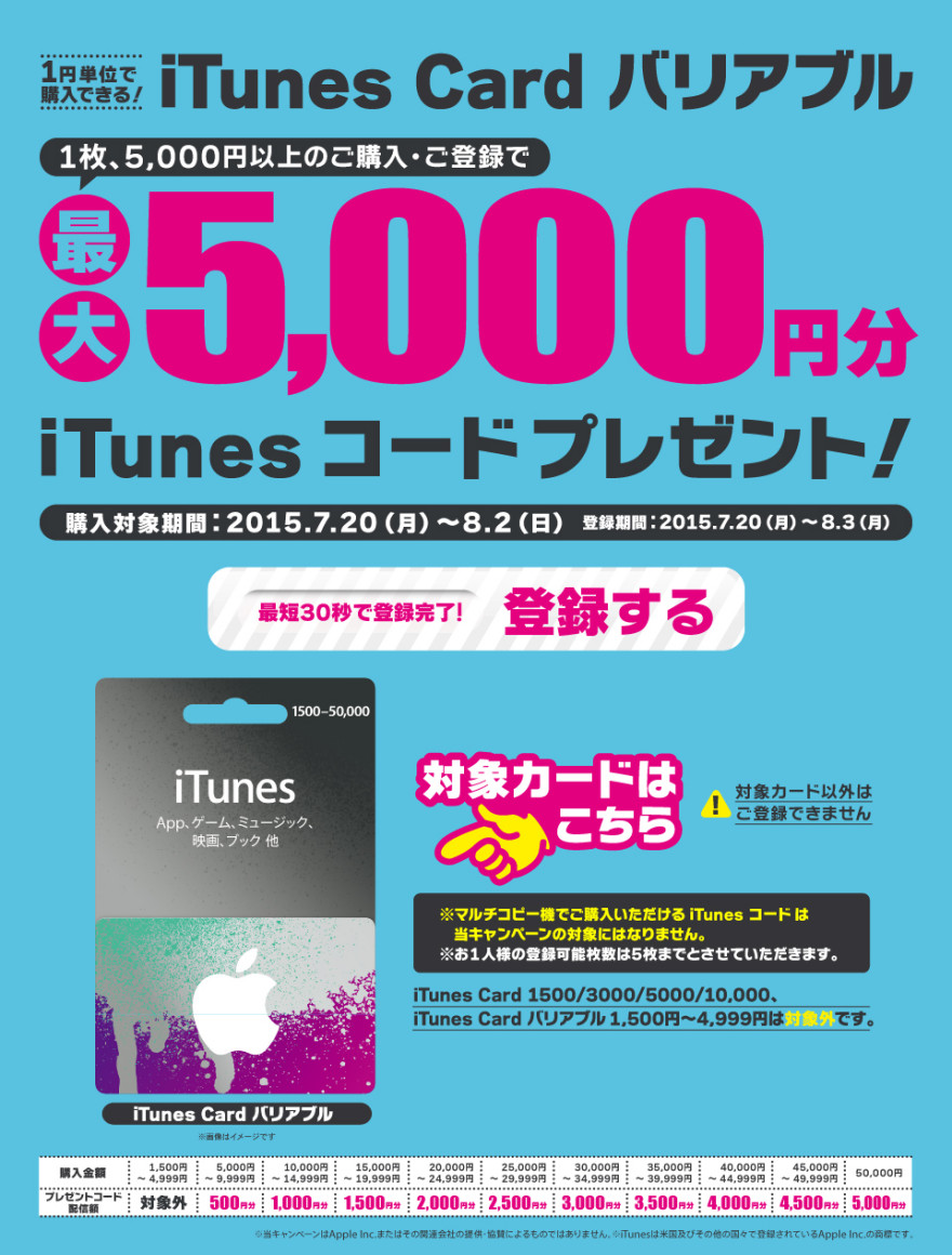 セブン−イレブンiTunesコード プレゼント キャンペーンスタートのお知らせ