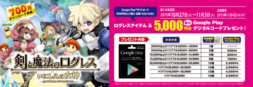 ローソン限定！ログレスアイテム & Google Play デジタルコードプレゼントキャンペーン！スタートのお知らせ