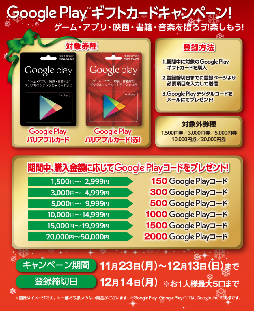 セブンーイレブンGoogle Play ギフトカードキャンペー！お知らせ