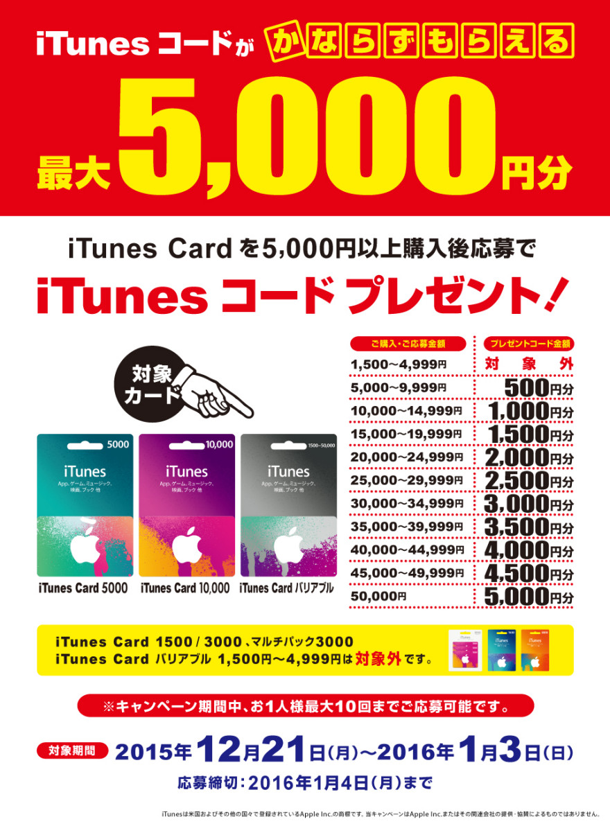 ビックカメラグループ iTunes Card キャンペーン！お知らせ