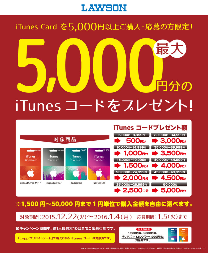 ローソン iTunes Cardキャンペーン！お知らせ