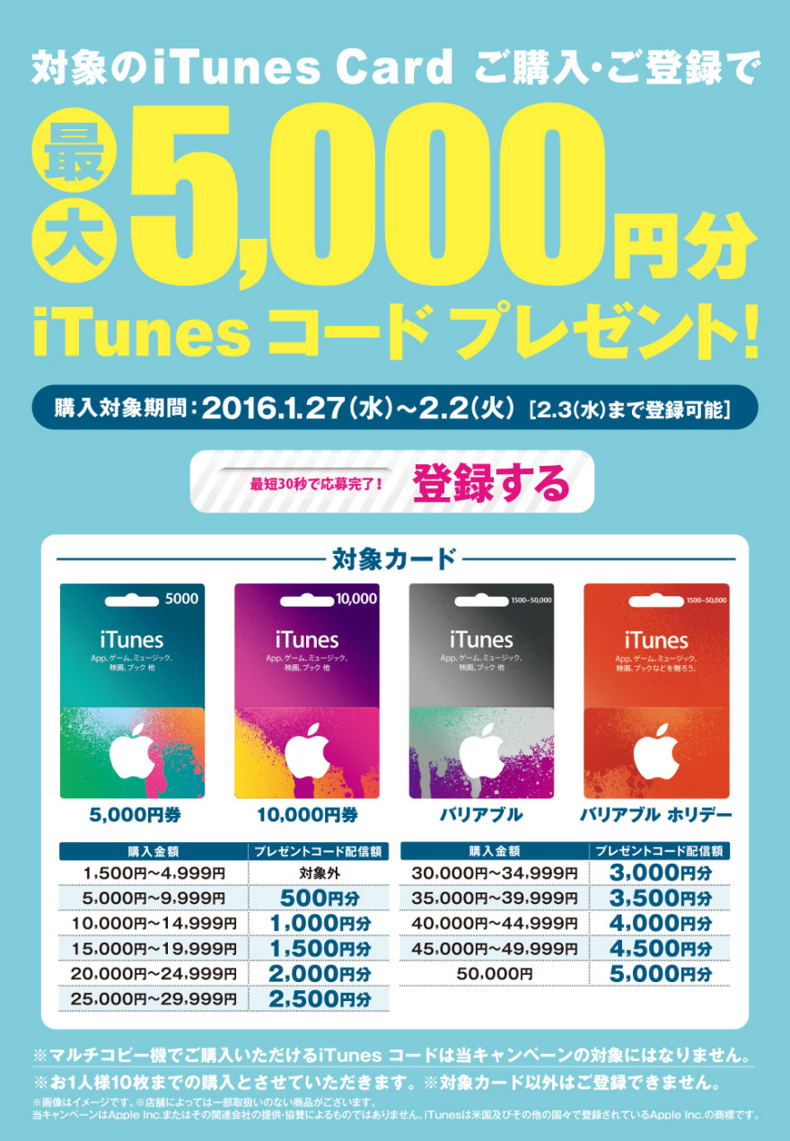 セブンーイレブンiTunesコード プレゼントキャンペーン！お知らせ