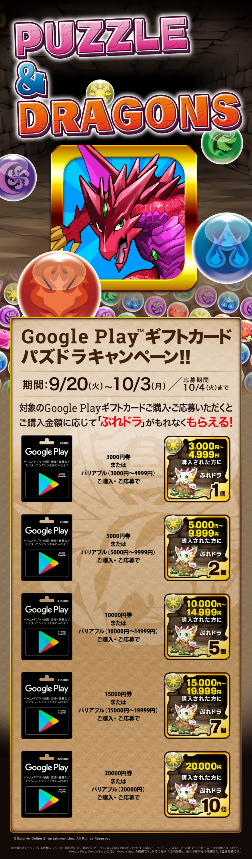 Google Play × パズドラアイテムプレゼント！お知らせ