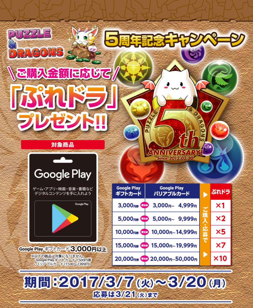 サークルK・サンクス Google Play ギフトカード パズドラキャンペーン！お知らせ