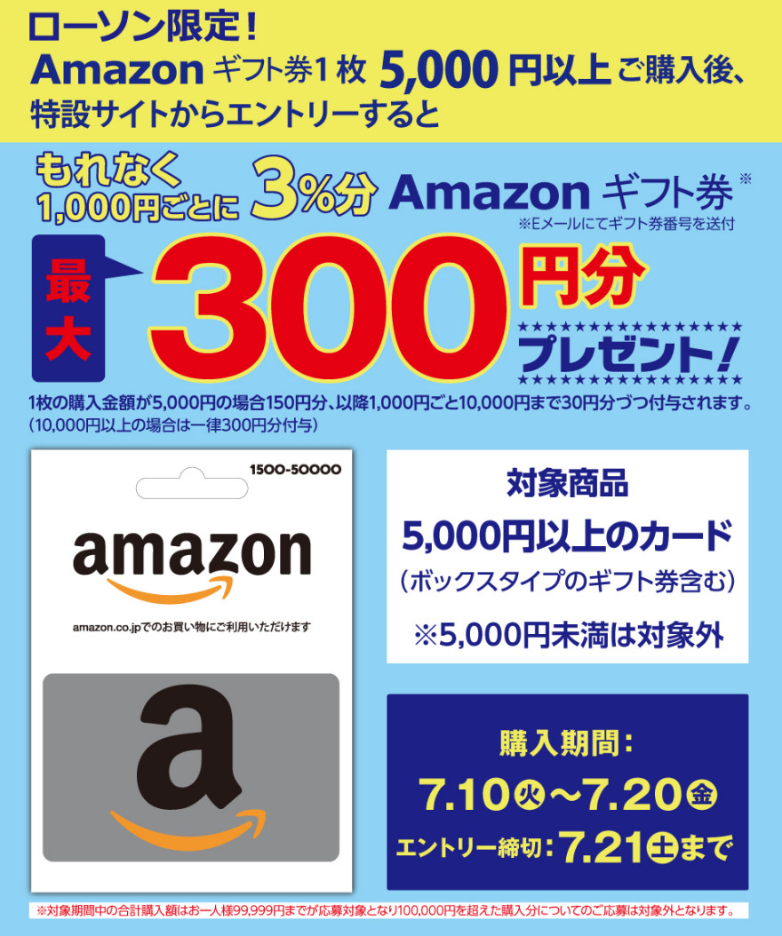 ローソン限定！Amazon ギフト券(コード)プレゼント！お知らせ