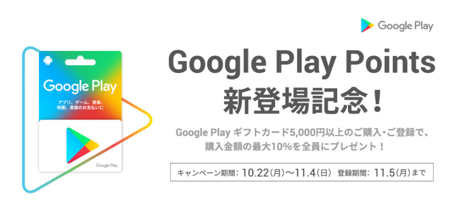 Google Play ギフトカード クーポンプレゼントキャンペーン！お知らせ