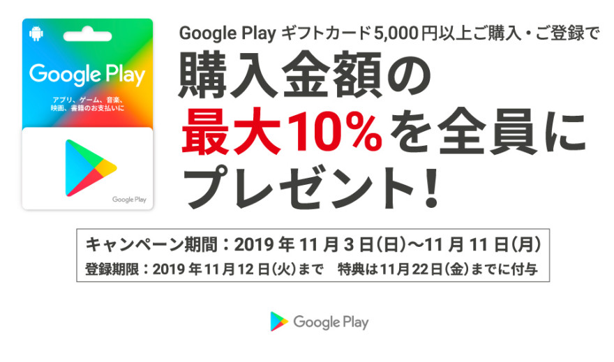 Google Play ギフトカードクーポンプレゼント！お知らせ