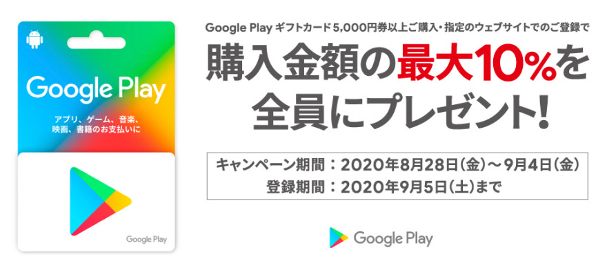 Google Play ギフトカードクーポンプレゼント！お知らせ