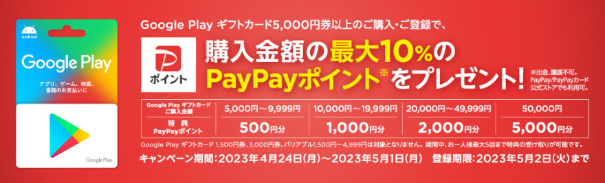 セブン‐イレブン｜ Google Play ギフトカード 購入金額の最大10％分PayPayポイントプレゼント！キャンペーン お知らせ