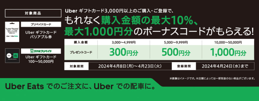 セブン‐イレブン｜Uber ギフトカードご購入・ご登録でボーナスコードがもれなくもらえるキャンペーン！お知らせ